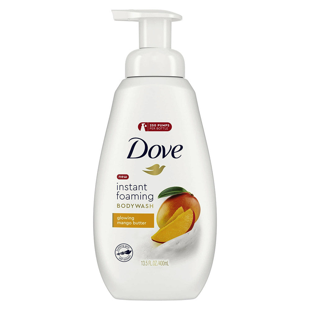 Dove Instant Foaming Glowing Mango Butter Body Wash Soap, 13.5 Oz